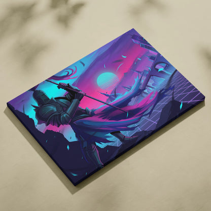 Neon Knight Vaporwave Canvas - Knight Neon Pink Blue Canvas Living Room Vaporwave Moody Neon Aesthetic Wall Art Canvas