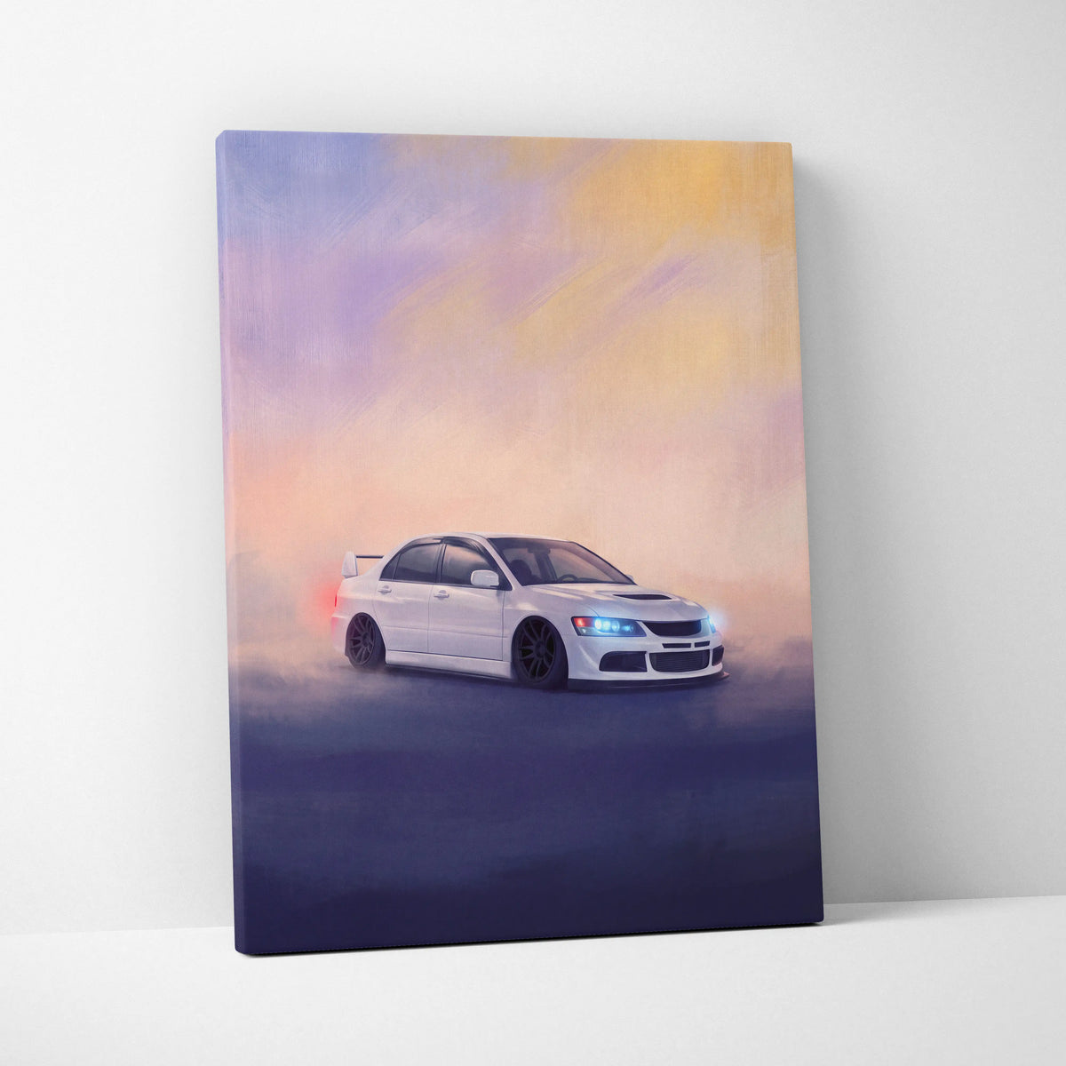 Mitsubishi Lancer Evolution Inspired Car Wall Art - Rally Racing Vehicle Canvas Painting