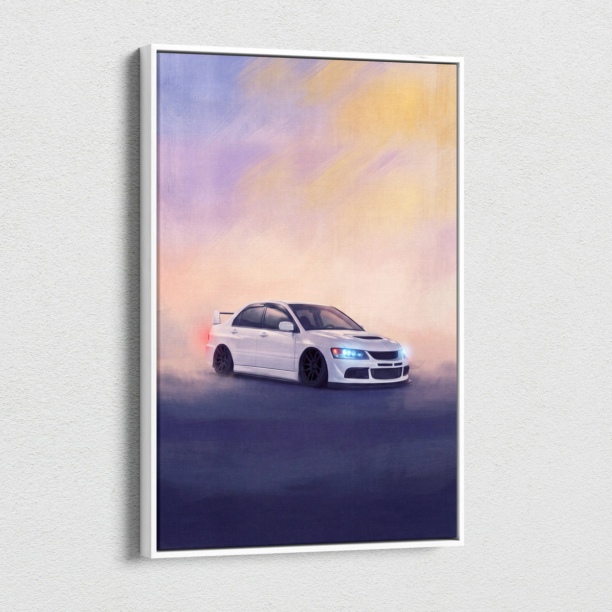 Mitsubishi Lancer Evolution Inspired Car Wall Art - Rally Racing Vehicle Canvas Painting