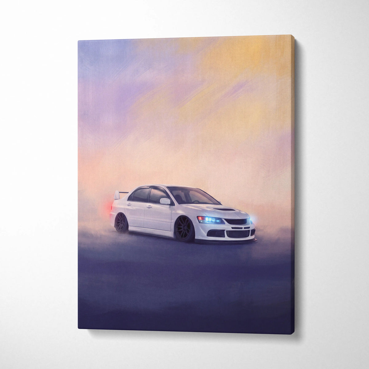 Mitsubishi Lancer Evolution Inspired Car Wall Art - Rally Racing Vehicle Canvas Painting