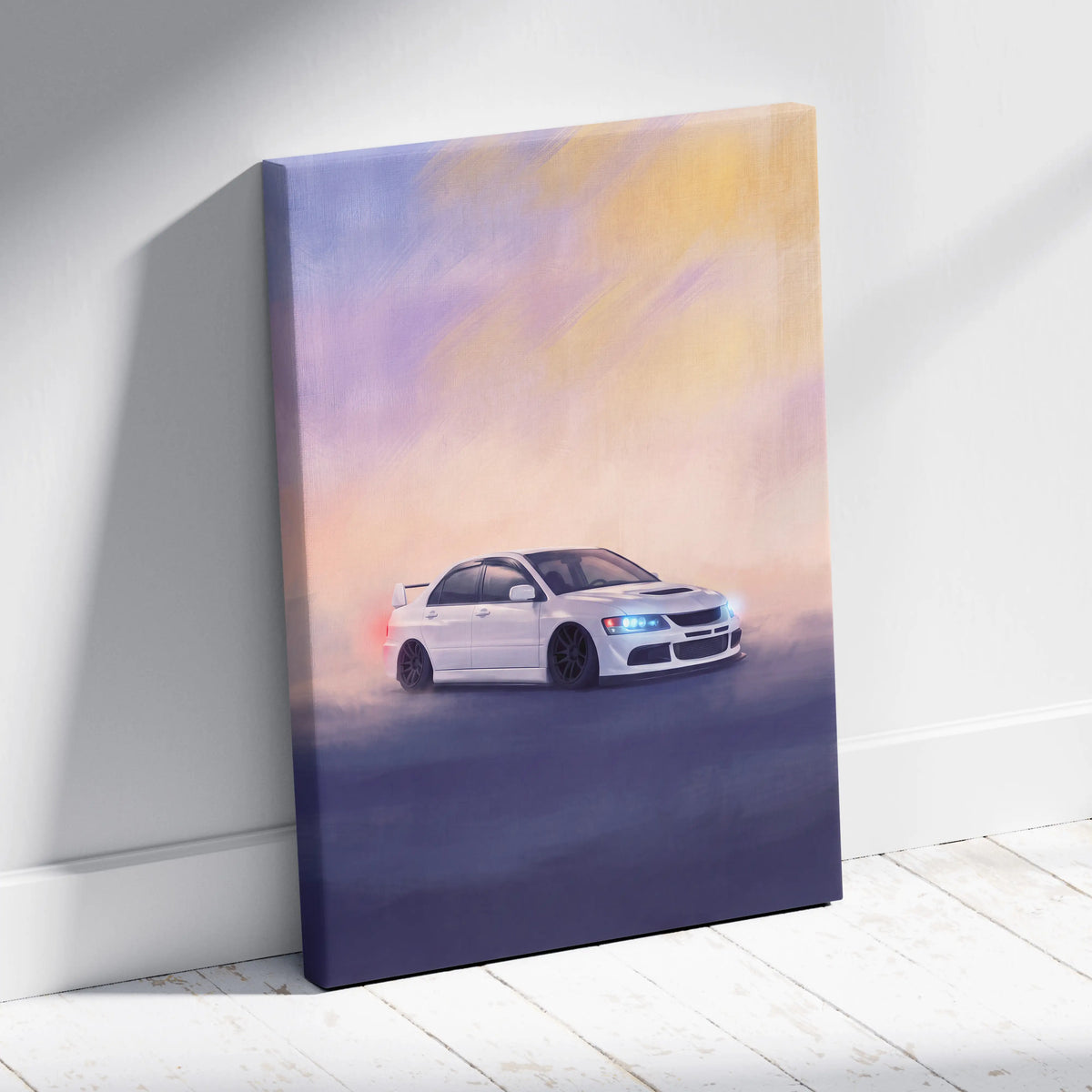 Mitsubishi Lancer Evolution Inspired Car Wall Art - Rally Racing Vehicle Canvas Painting