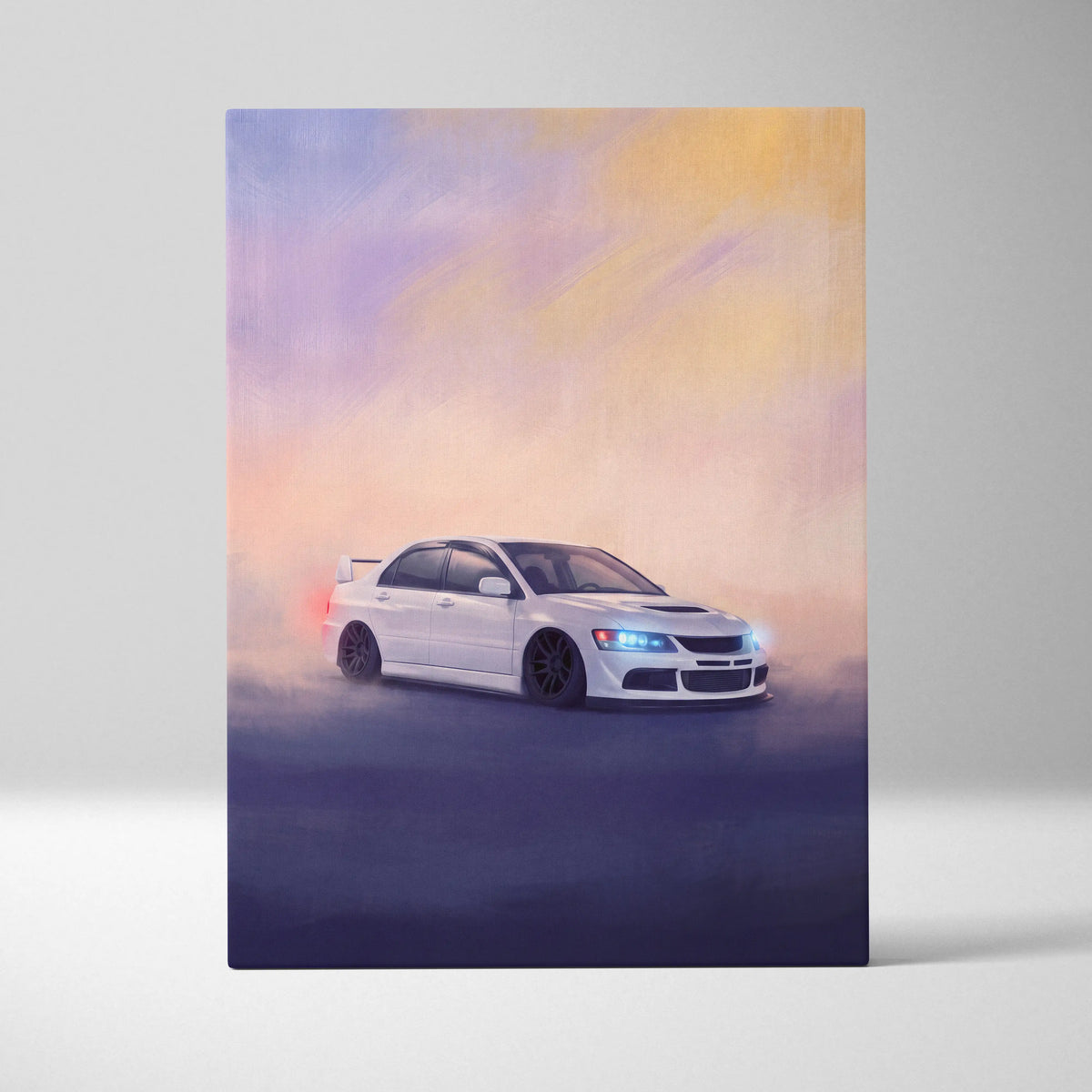 Mitsubishi Lancer Evolution Inspired Car Wall Art - Rally Racing Vehicle Canvas Painting
