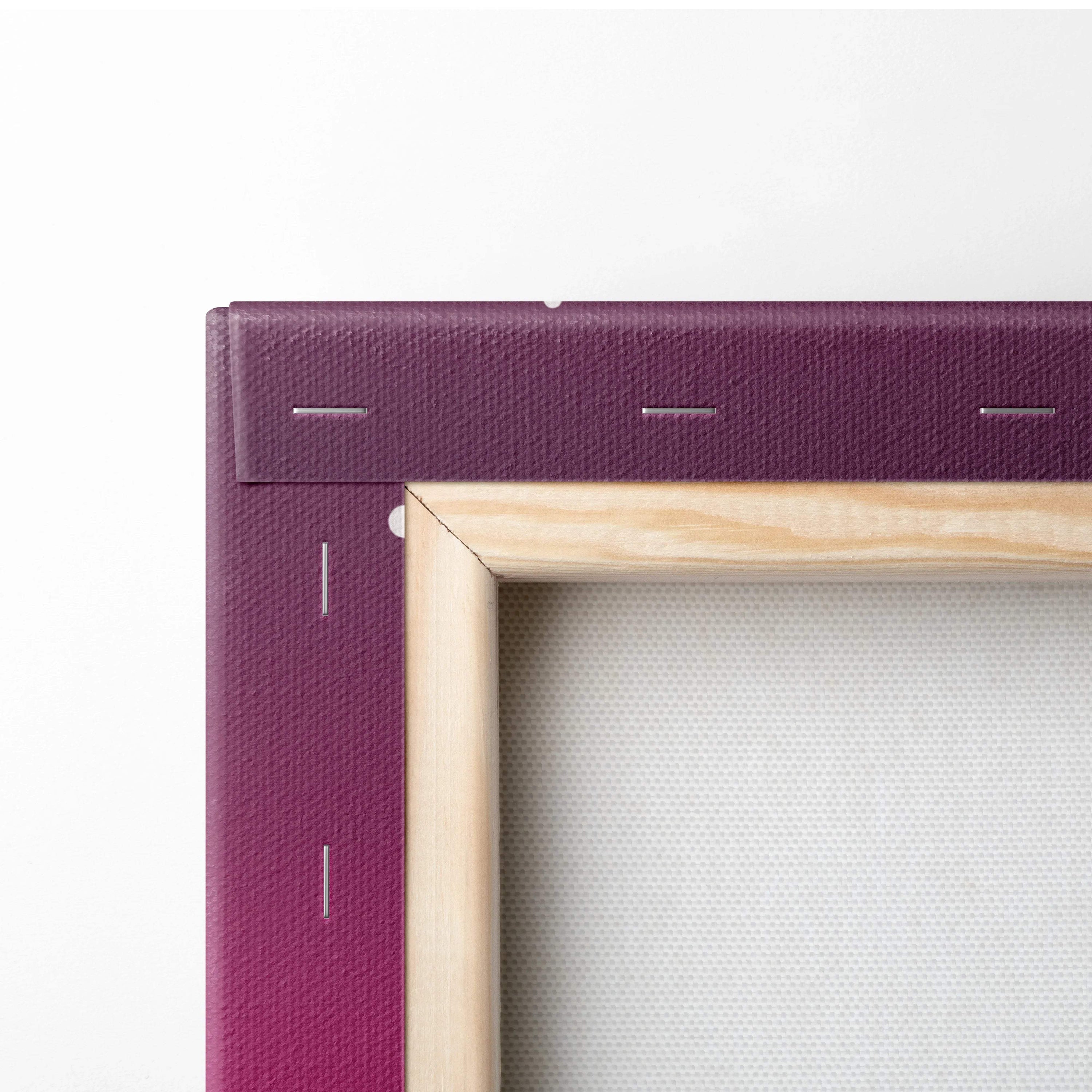 Purple textured canvas frame with light wood border and howling wolf art