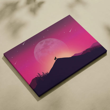 Howling wolf on rose moonlit peak minimalist nightscape canvas print
