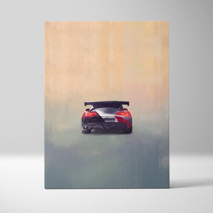 Red and silver toyota supra race car with black rear spoiler canvas art for garage wall decor motorsport supercar
