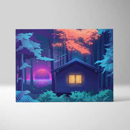 Neon Vaporwave Forest Canvas - Vaporwave Landscape Blue Purple Pink Neon Living Room Retro Dreamy Mood Canvas Print