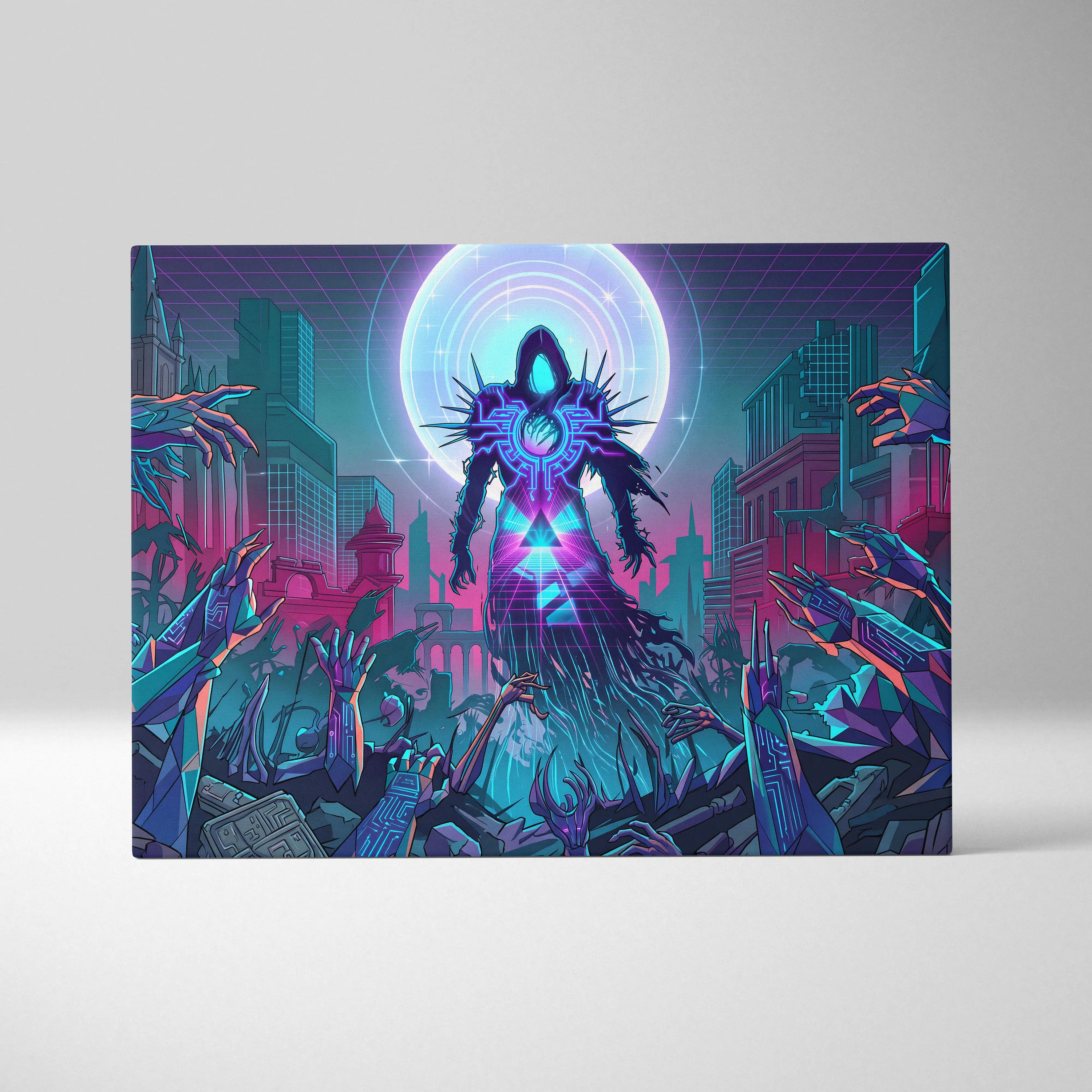 Vaporwave Neon Oracle Canvas - Vaporwave Neon Purple Teal Living Room Retro Mood Night Neon Decor Wall Art Canvas