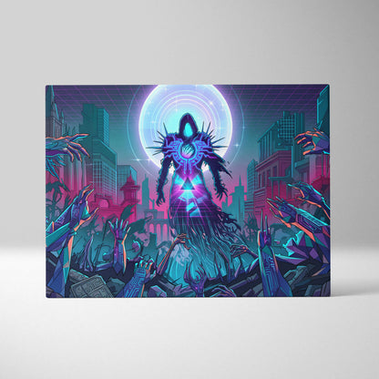 Vaporwave Neon Oracle Canvas - Vaporwave Neon Purple Teal Living Room Retro Mood Night Neon Decor Wall Art Canvas