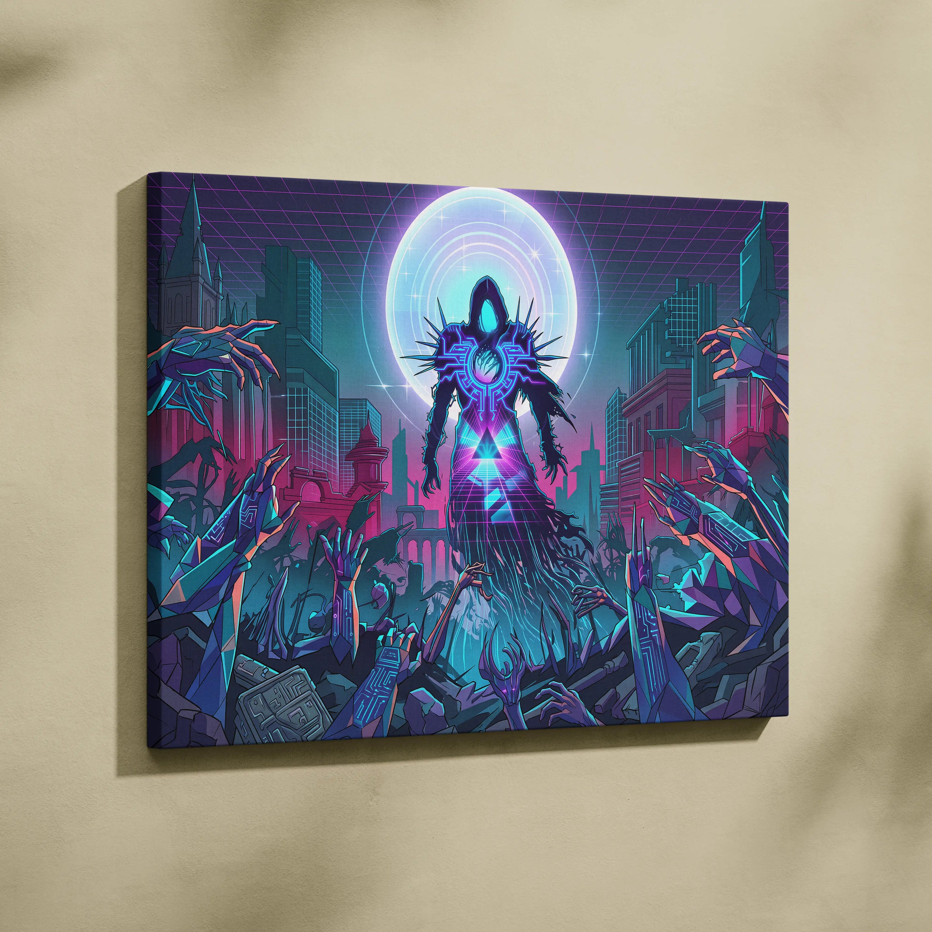 Vaporwave Neon Oracle Canvas - Vaporwave Neon Purple Teal Living Room Retro Mood Night Neon Decor Wall Art Canvas