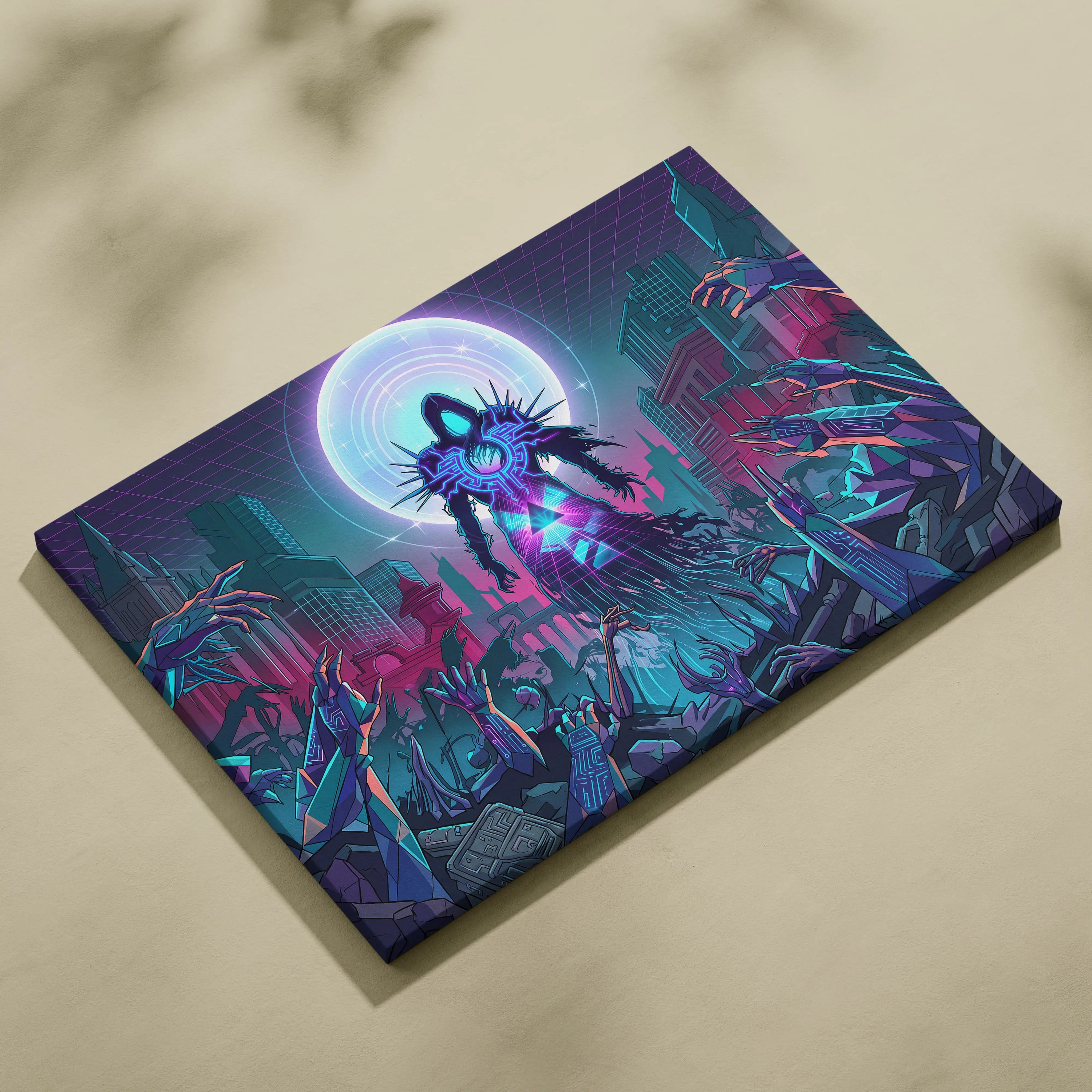 Vaporwave Neon Oracle Canvas - Vaporwave Neon Purple Teal Living Room Retro Mood Night Neon Decor Wall Art Canvas