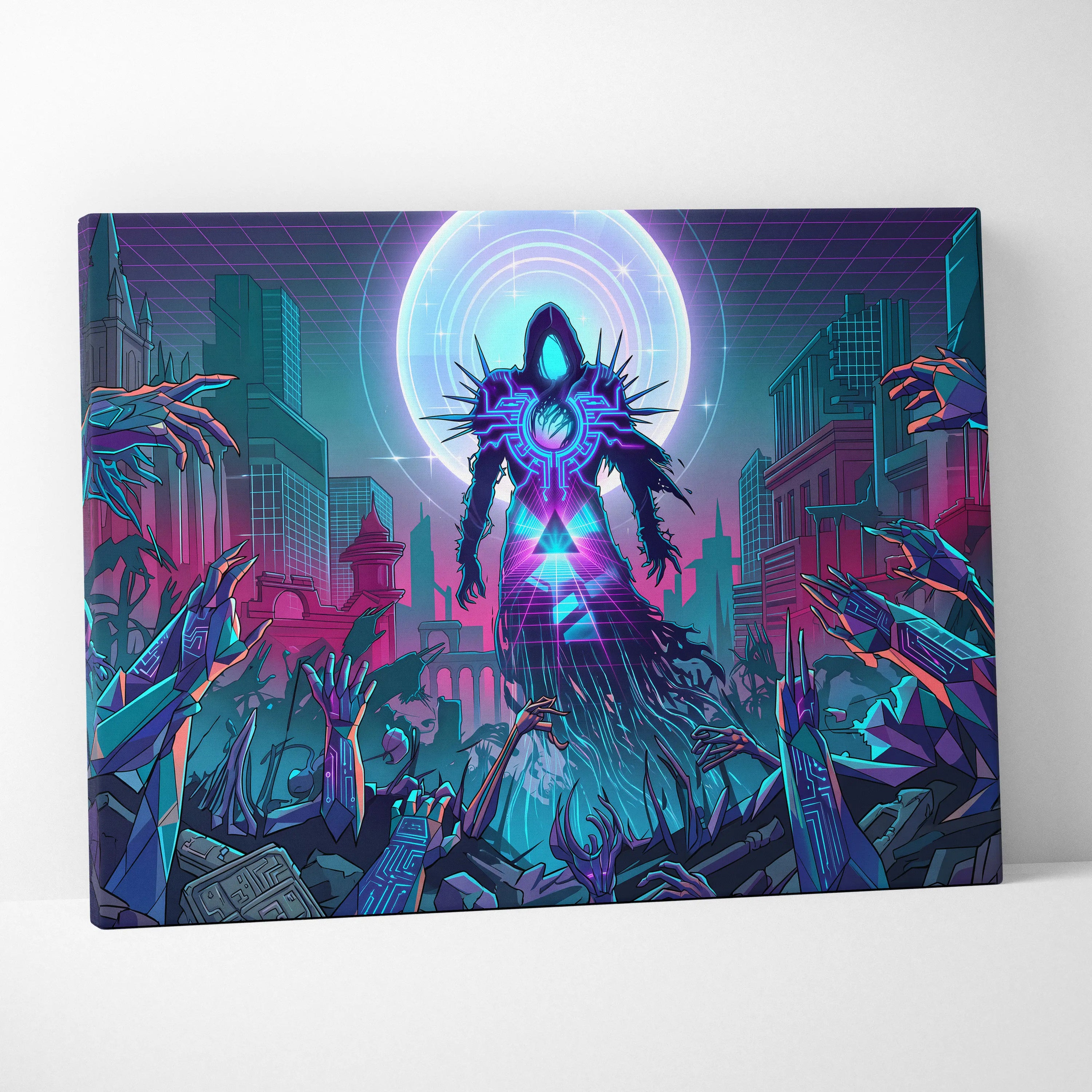 Vaporwave Neon Oracle Canvas - Vaporwave Neon Purple Teal Living Room Retro Mood Night Neon Decor Wall Art Canvas