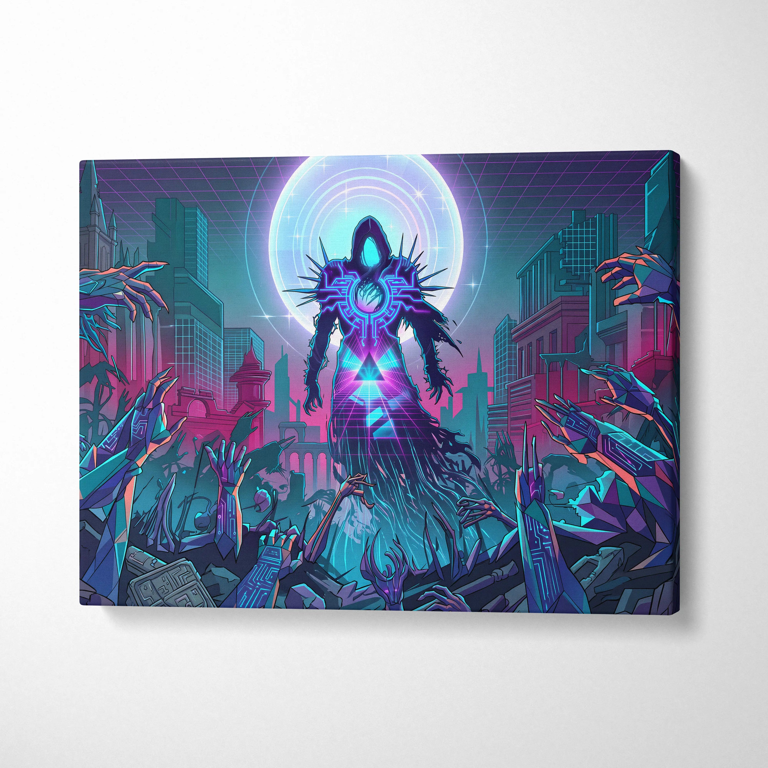 Vaporwave Neon Oracle Canvas - Vaporwave Neon Purple Teal Living Room Retro Mood Night Neon Decor Wall Art Canvas