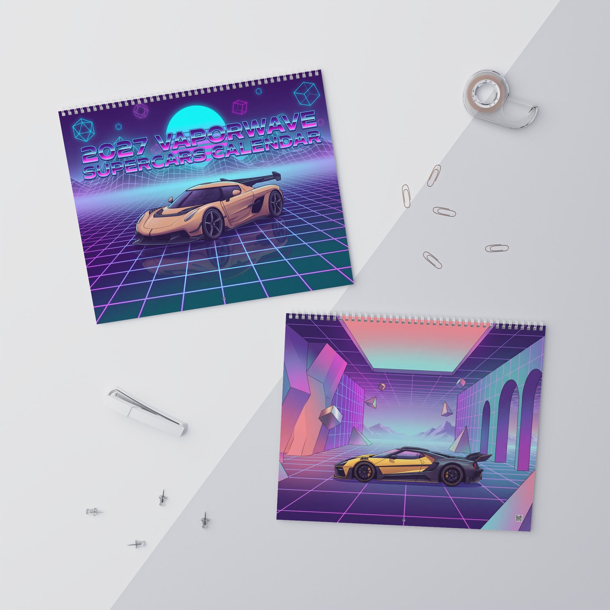 2027 Supercar Artwork Calendar – Vaporwave Inspired Exotic Cars & Retro Neon Designs