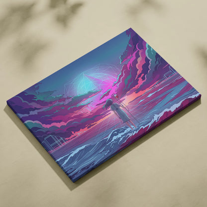 Vaporwave Neon Odyssey Canvas - Vaporwave Figure Neon Blue Living Room Retro Dreamy Neon Mood Modern Decor Canvas