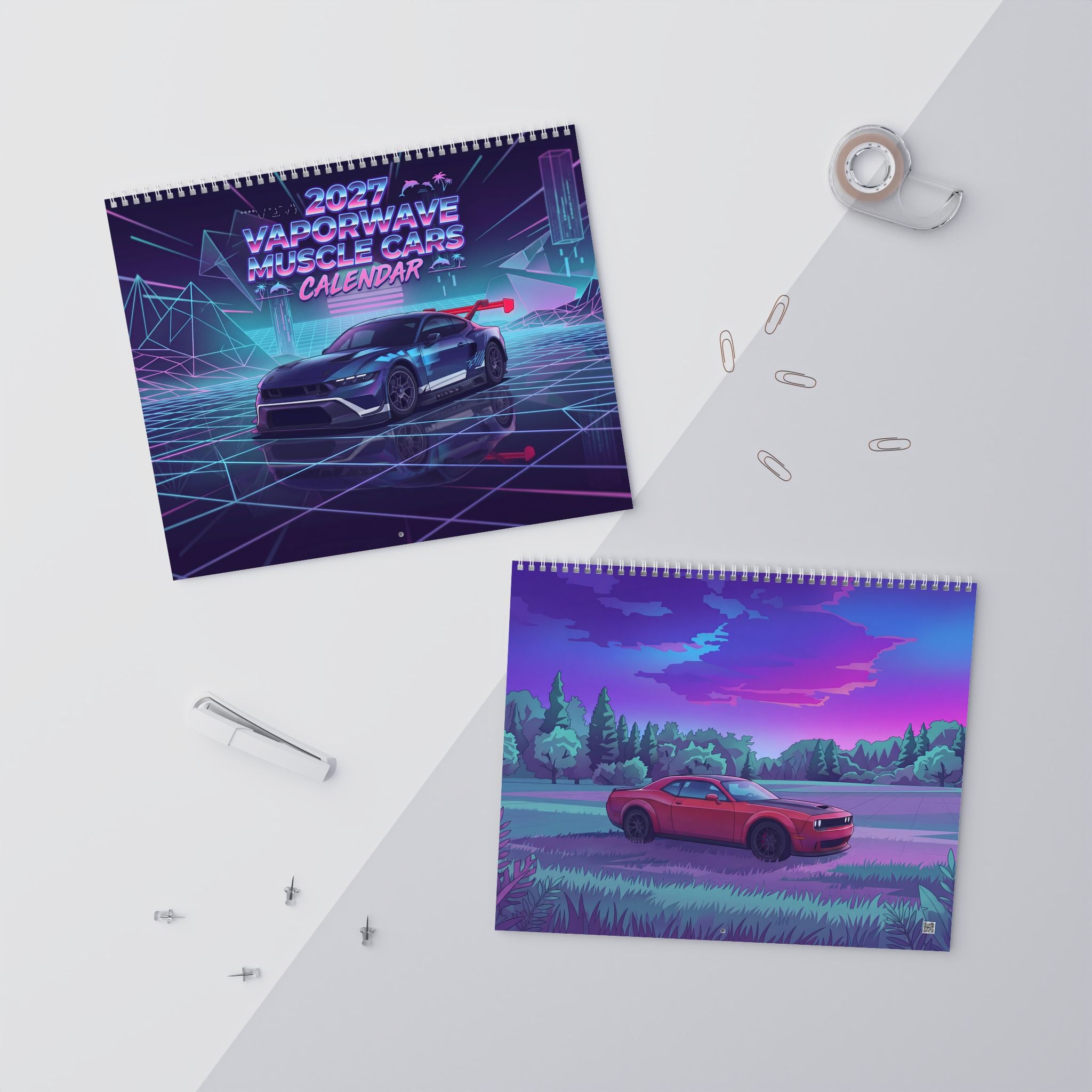 2027 Muscle Car Vaporwave Wall Calendar – American Performance Cars & Retro Neon Artwork Collection