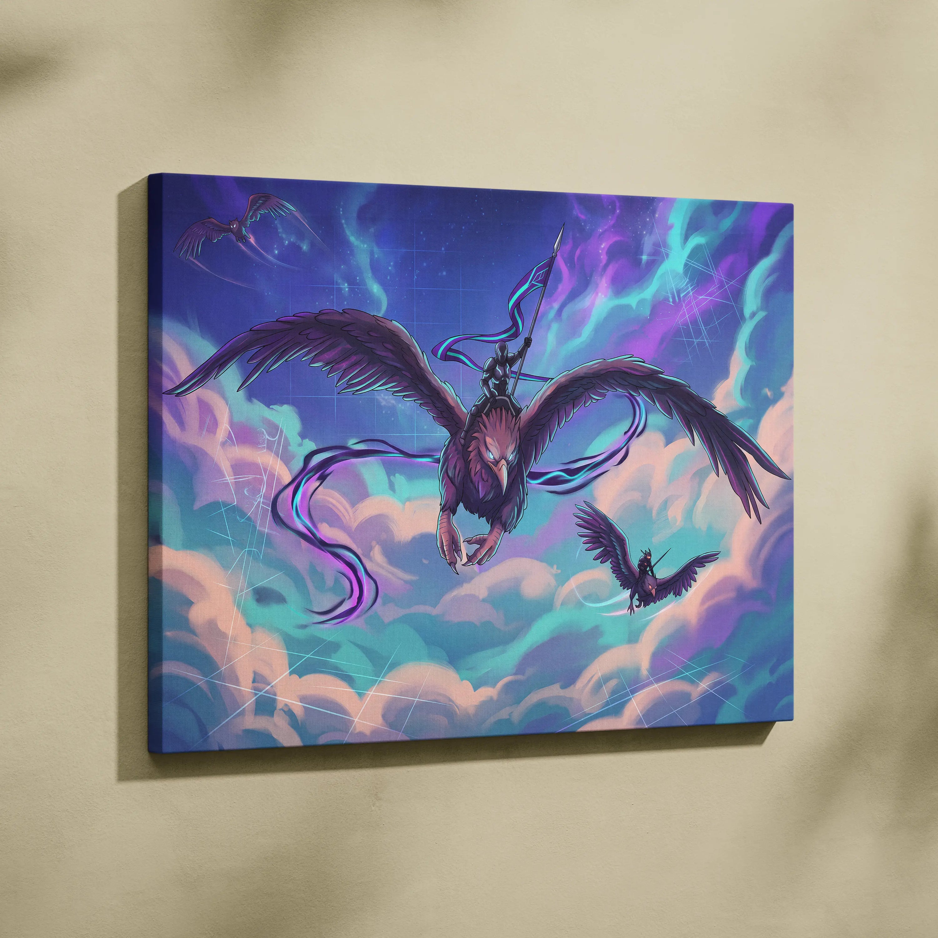 Vaporwave Night Flight Canvas - Vaporwave Neon Purple Canvas Living Room Retro Dreamy Mood Neon Synthwave Wall Art