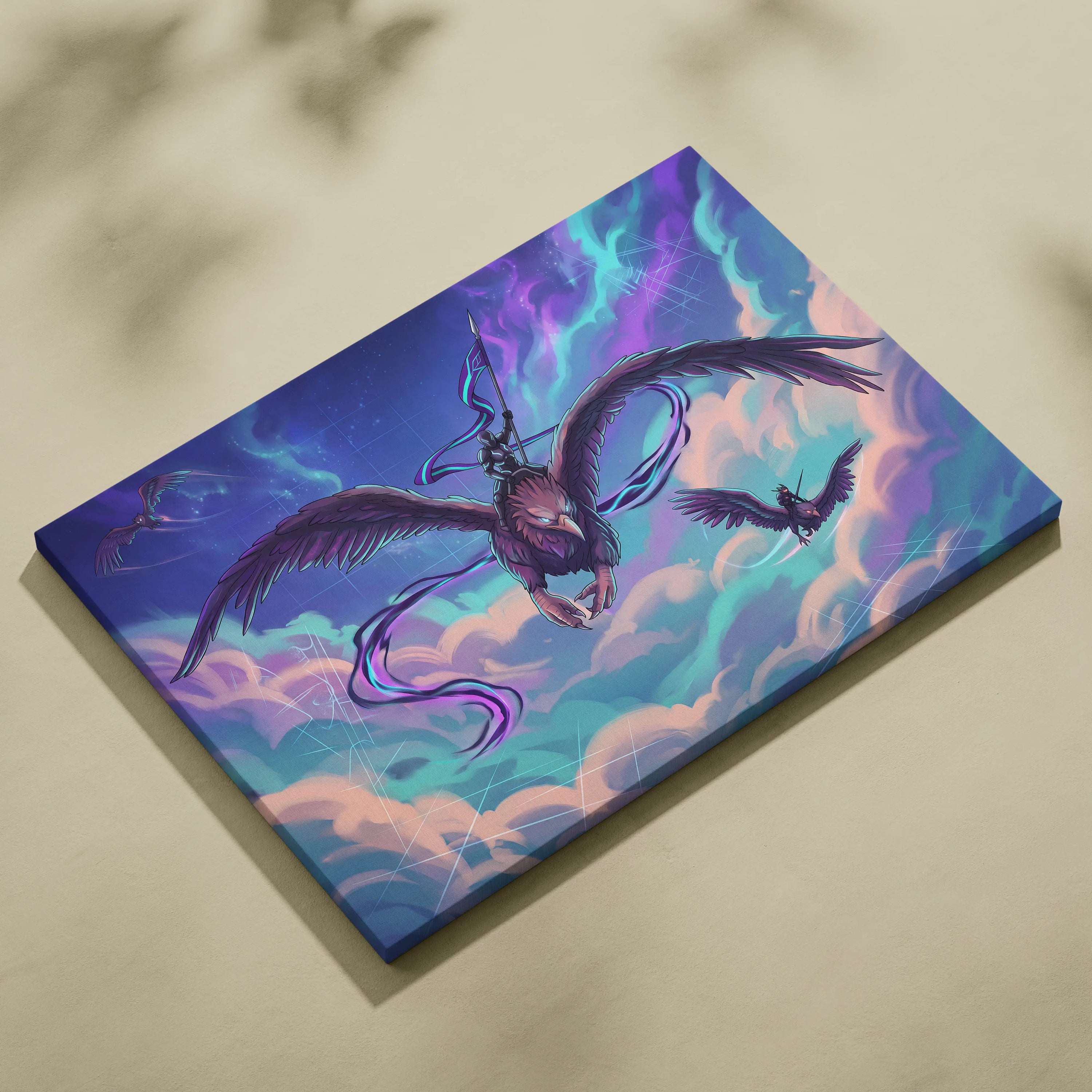 Vaporwave Night Flight Canvas - Vaporwave Neon Purple Canvas Living Room Retro Dreamy Mood Neon Synthwave Wall Art