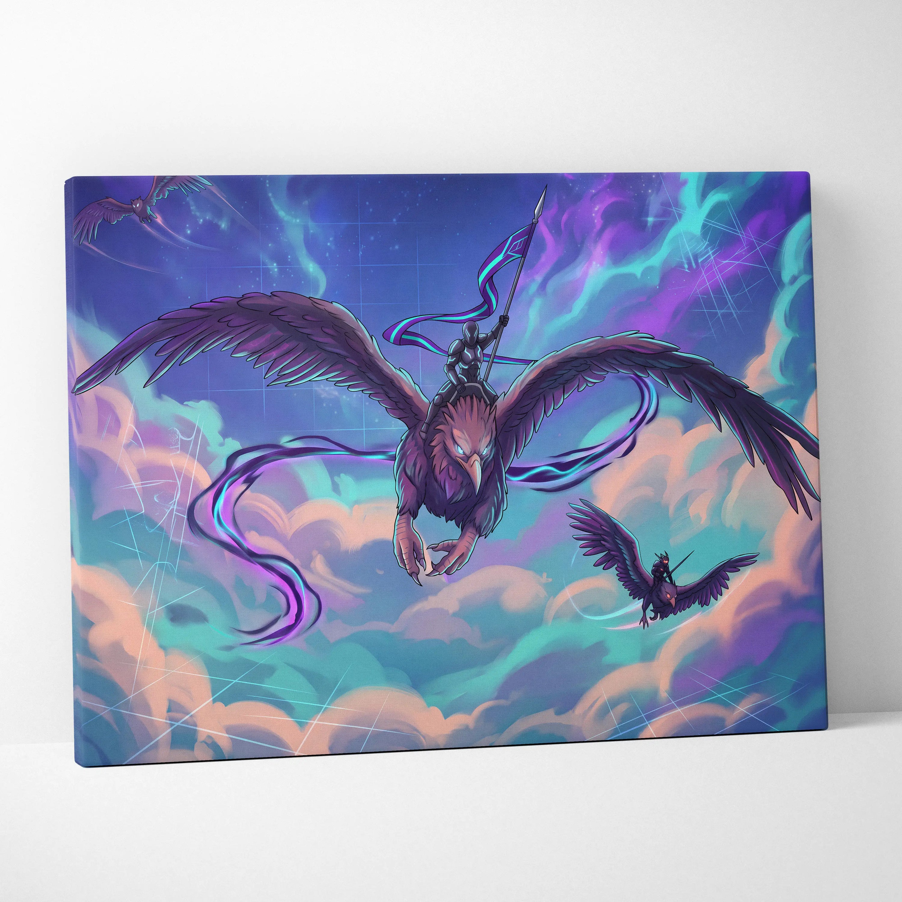 Vaporwave Night Flight Canvas - Vaporwave Neon Purple Canvas Living Room Retro Dreamy Mood Neon Synthwave Wall Art