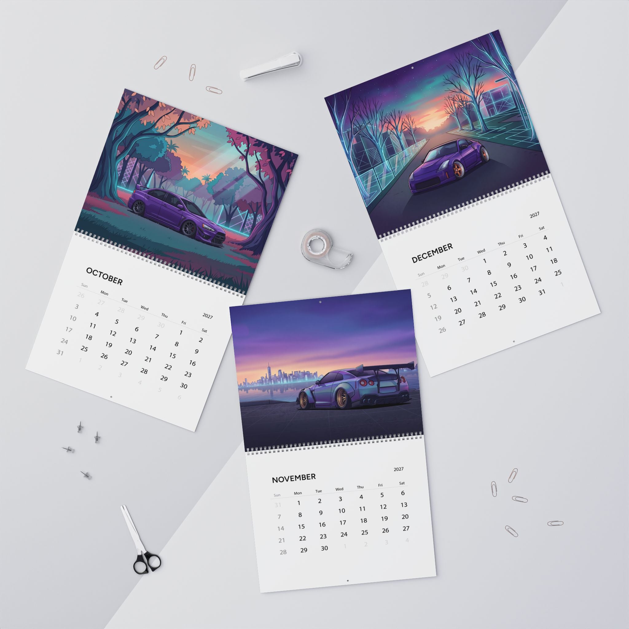 2027 JDM Vaporwave Wall Calendar – Japanese Tuner Cars, Street Performance & Retro Neon Artwork Collection