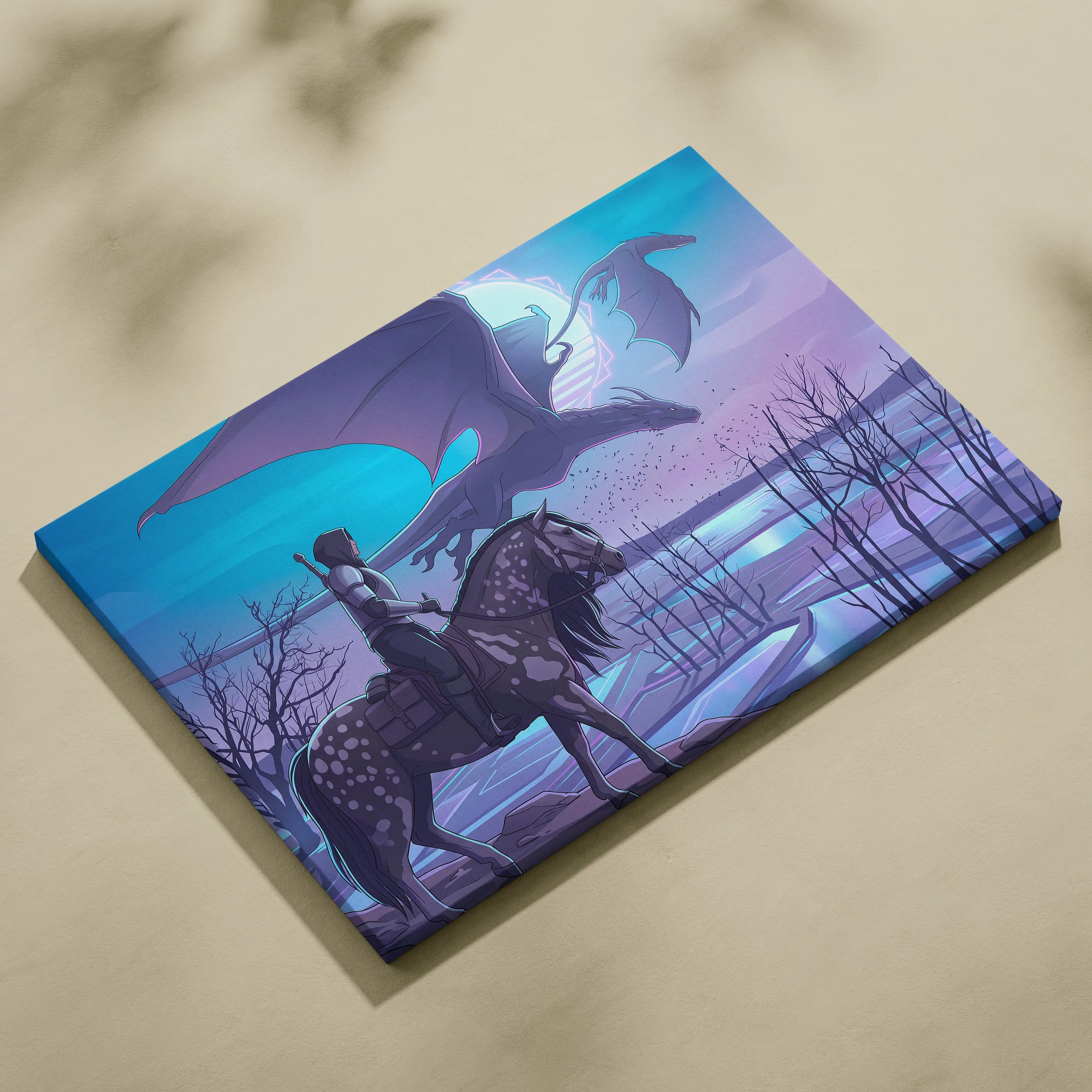 Vaporwave Neon Dragon Canvas - Dragon Neon Blues Purple Pink Room Vaporwave Mood Dreamy Modern Decor Neon Art Canvas