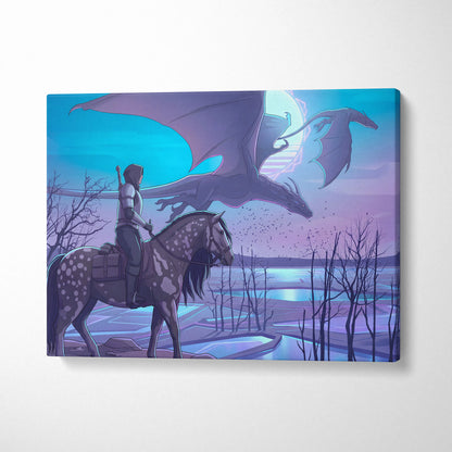 Vaporwave Neon Dragon Canvas - Dragon Neon Blues Purple Pink Room Vaporwave Mood Dreamy Modern Decor Neon Art Canvas