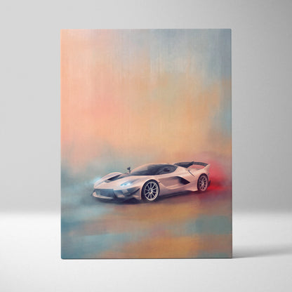 Premium canvas art featuring a sleek silver ferrari laferrari in a dynamic smoky rendering for wall decor