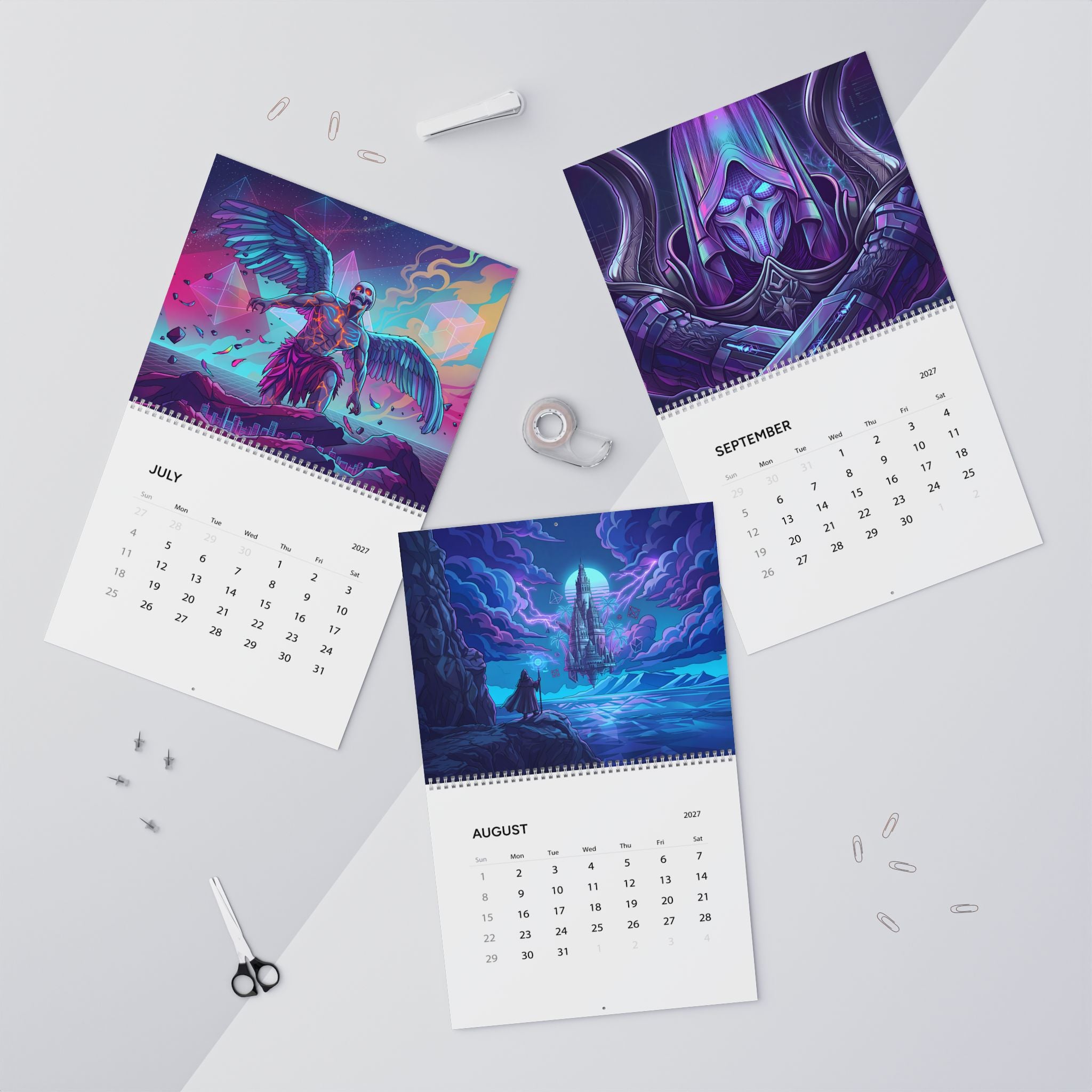 2027 Retro Futuristic Fantasy Wall Calendar – Vaporwave Neon Artwork Collection