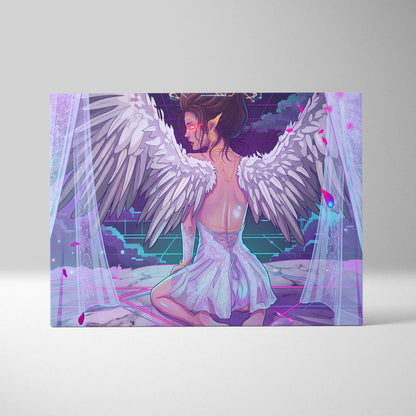 Vaporwave Angel Neon Canvas - Angel Neon Pink Blue Living Room Vaporwave Dreamy Mood Neon Retrofuturist Angel Art Canvas