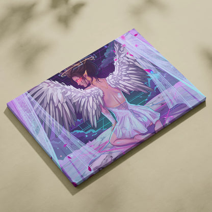Vaporwave Angel Neon Canvas - Angel Neon Pink Blue Living Room Vaporwave Dreamy Mood Neon Retrofuturist Angel Art Canvas