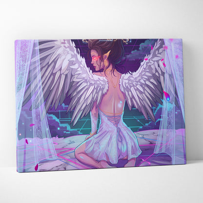 Vaporwave Angel Neon Canvas - Angel Neon Pink Blue Living Room Vaporwave Dreamy Mood Neon Retrofuturist Angel Art Canvas