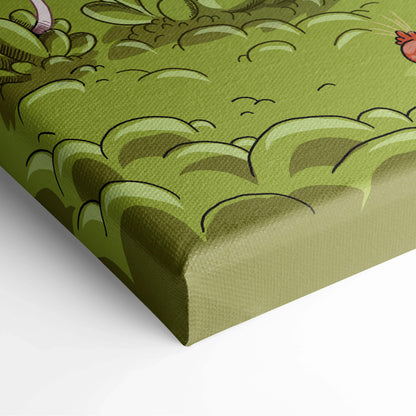 Green cartoon foliage with bird on Whimsical Fantasy Realm Map canvas print