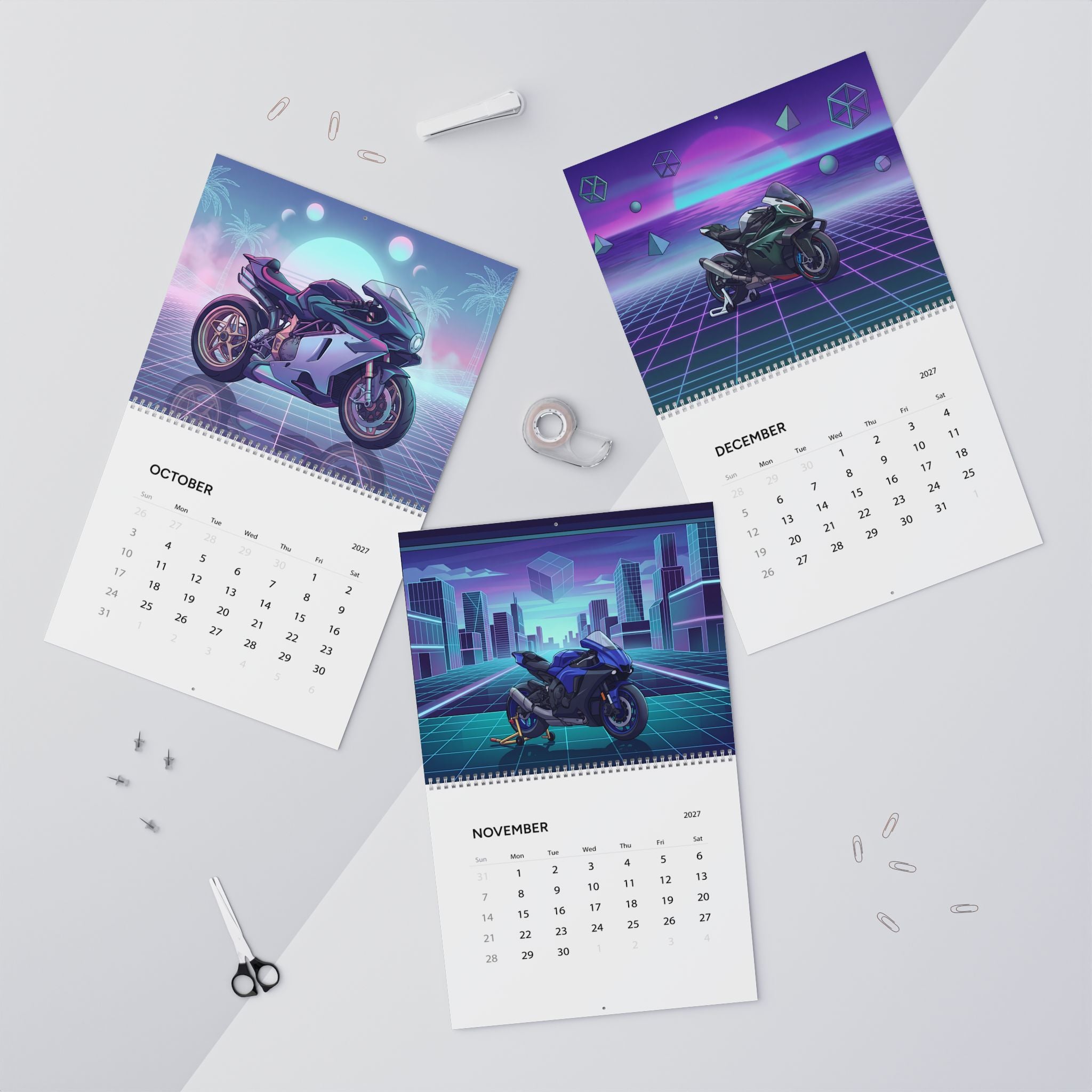 2027 Sportbike Vaporwave Wall Calendar – Supersport Motorcycles & Retro Futuristic Neon Artwork