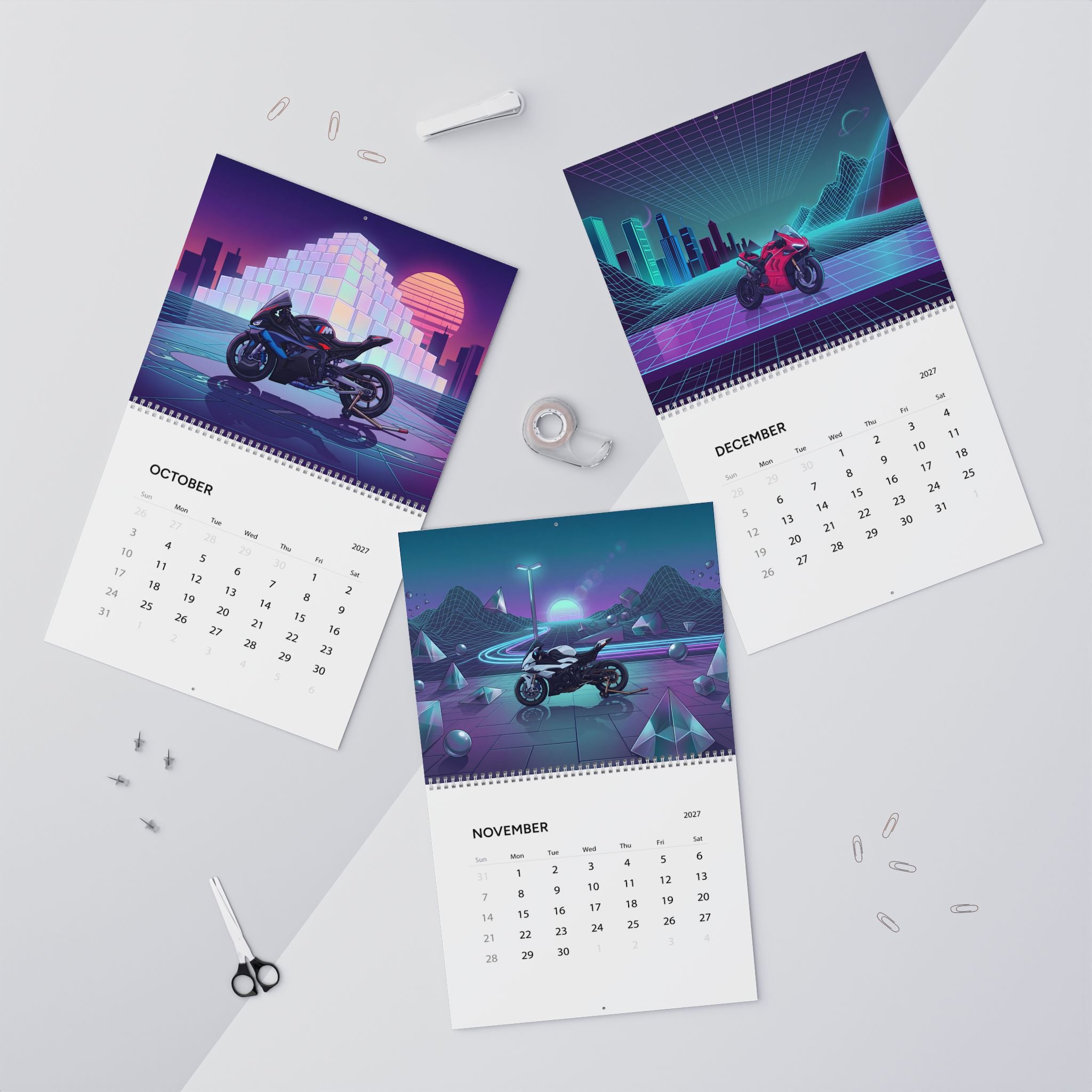 2027 Motorcycle Vaporwave Wall Calendar – Sportbikes, Supersport Motorcycles & Retro Neon Artwork Collection