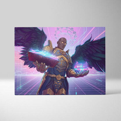Vaporwave Winged Guardian Canvas - Winged Guardian Purple Pink Neon Living Room Vaporwave Dreamy Mood Neon Retro Canvas