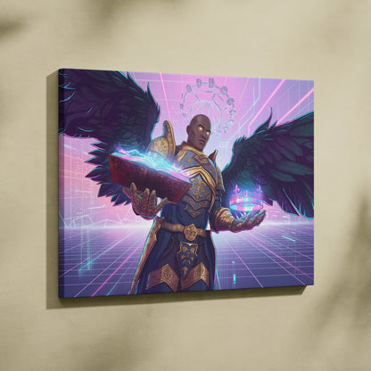 Vaporwave Winged Guardian Canvas - Winged Guardian Purple Pink Neon Living Room Vaporwave Dreamy Mood Neon Retro Canvas