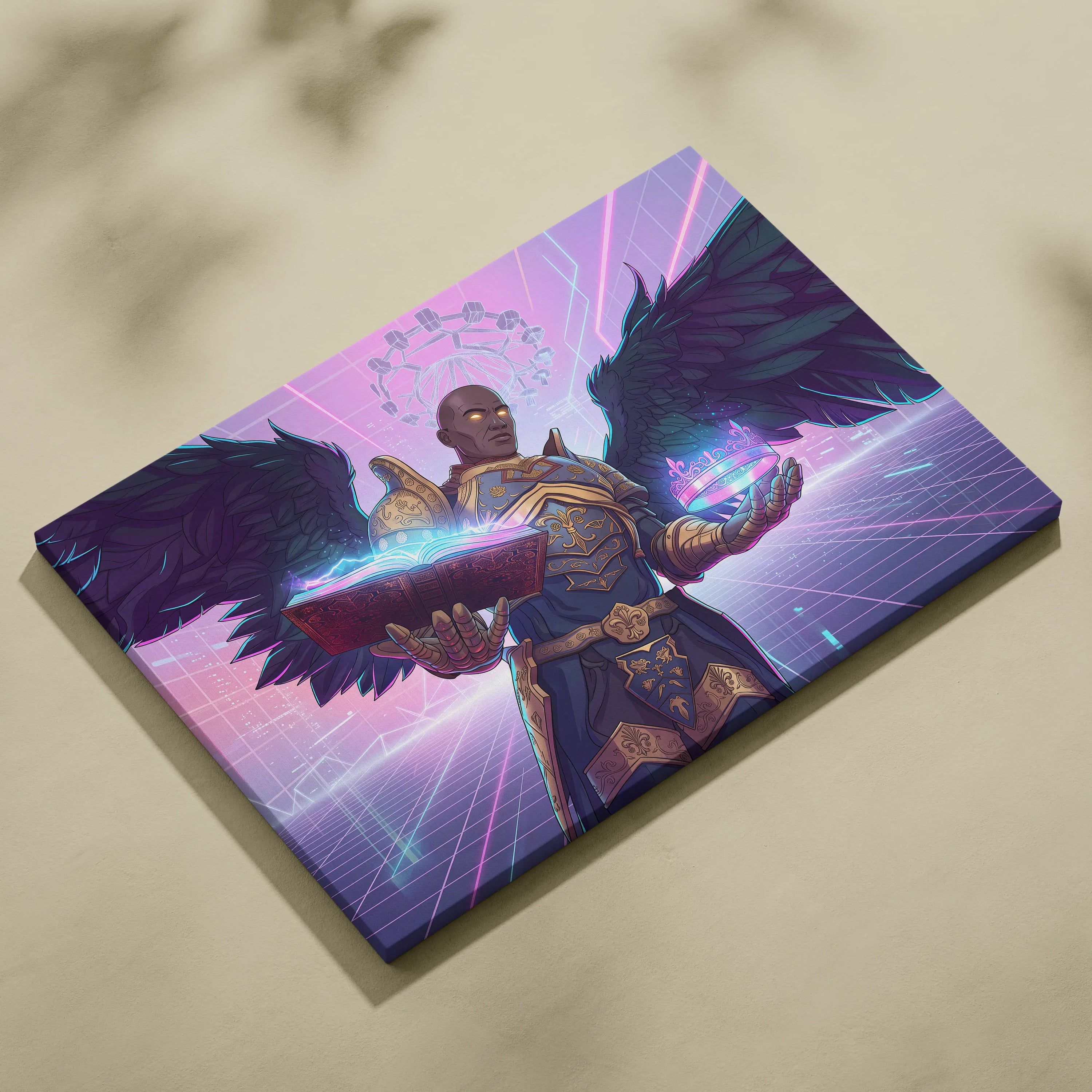 Vaporwave Winged Guardian Canvas - Winged Guardian Purple Pink Neon Living Room Vaporwave Dreamy Mood Neon Retro Canvas