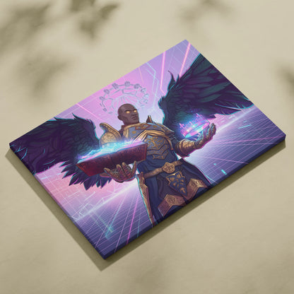 Vaporwave Winged Guardian Canvas - Winged Guardian Purple Pink Neon Living Room Vaporwave Dreamy Mood Neon Retro Canvas