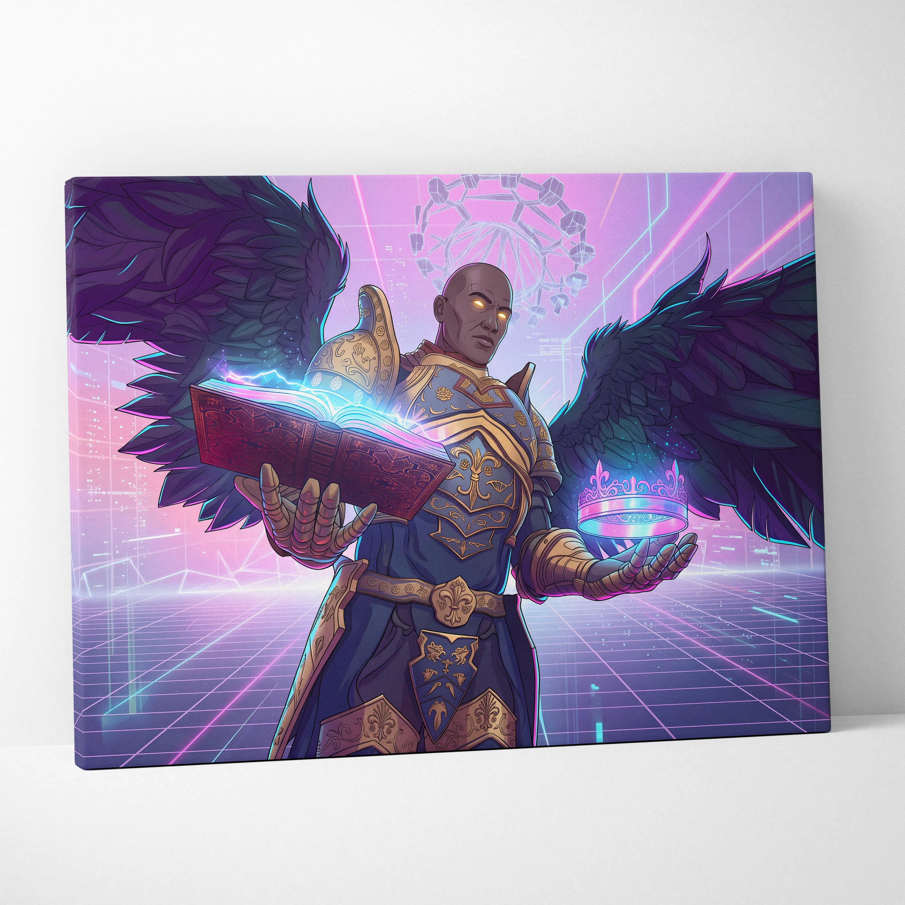 Vaporwave Winged Guardian Canvas - Winged Guardian Purple Pink Neon Living Room Vaporwave Dreamy Mood Neon Retro Canvas