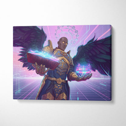 Vaporwave Winged Guardian Canvas - Winged Guardian Purple Pink Neon Living Room Vaporwave Dreamy Mood Neon Retro Canvas