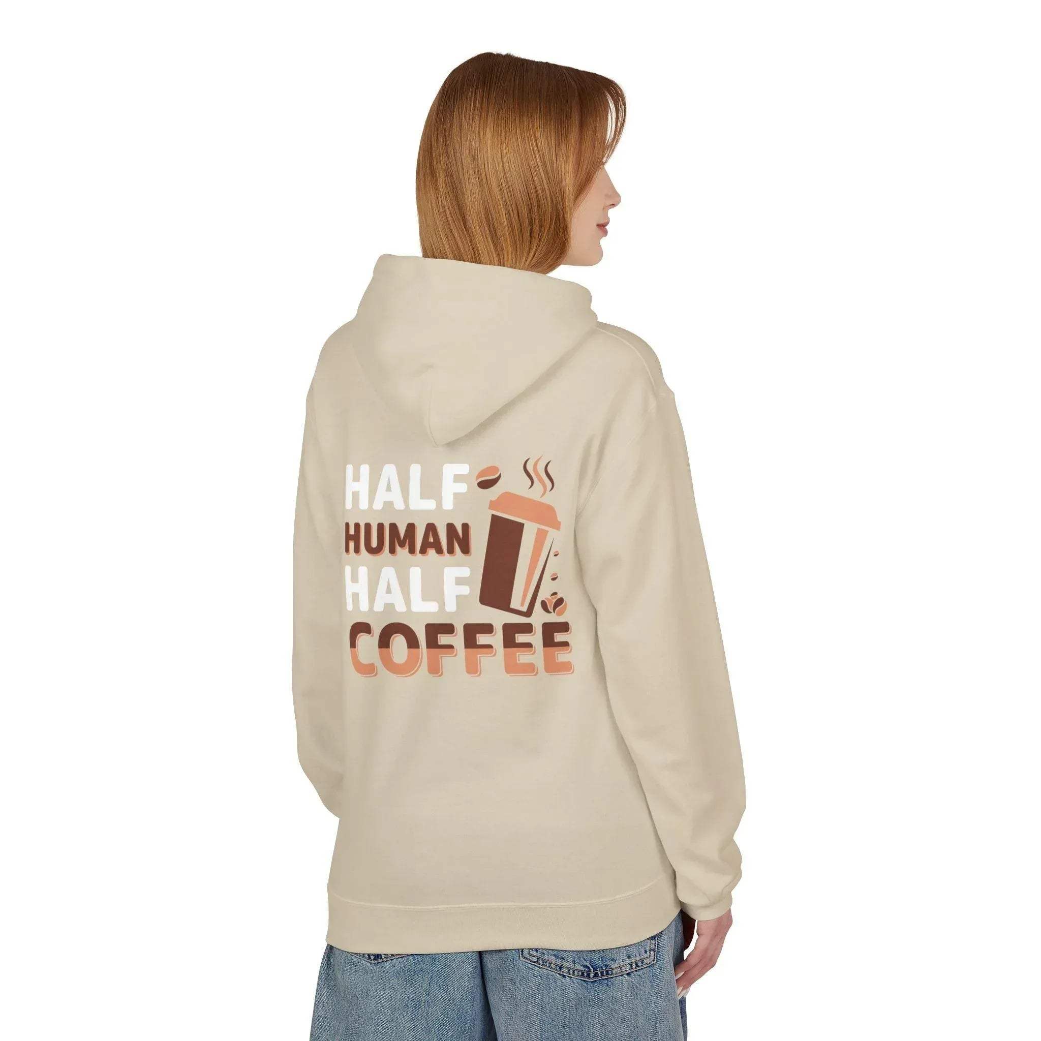 Cozy Coffee Lover's Fleece Hoodie: Half Human, Half Brewed Bliss