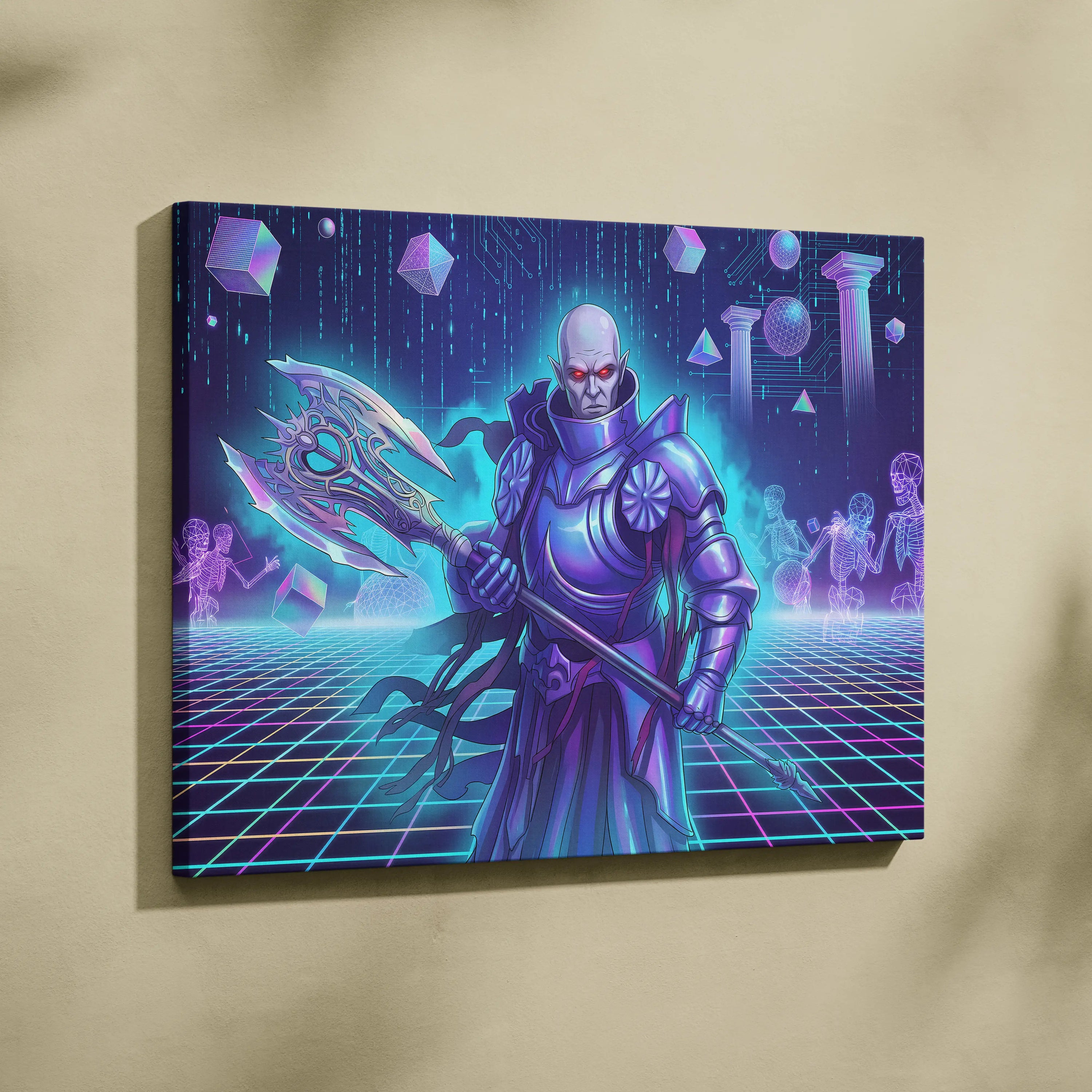 Vaporwave Neon Fantasy Canvas - Vaporwave Fantasy Neon Pink Purple Teal Living Room Retro Synthwave Mystical Mood Canvas