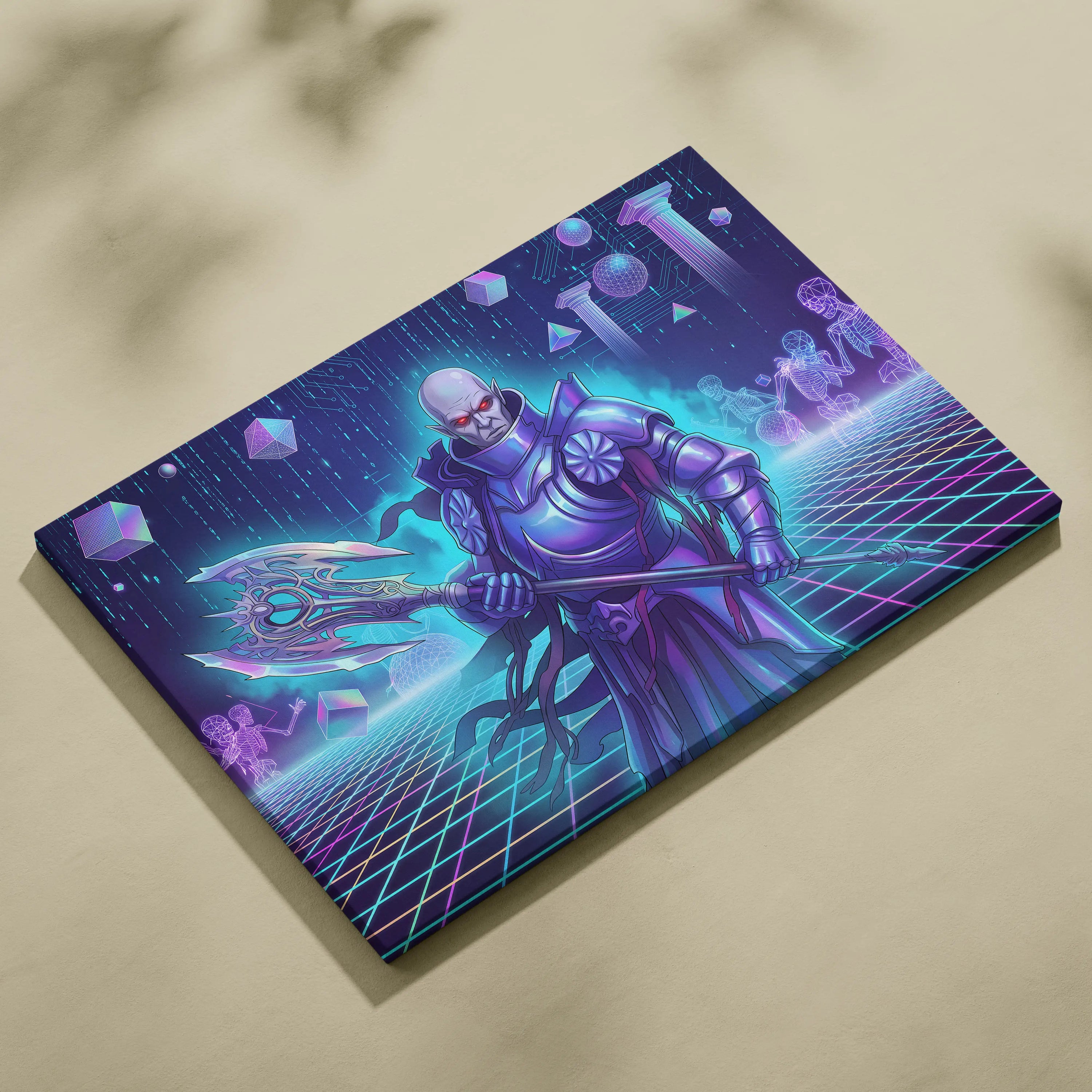 Vaporwave Neon Fantasy Canvas - Vaporwave Fantasy Neon Pink Purple Teal Living Room Retro Synthwave Mystical Mood Canvas
