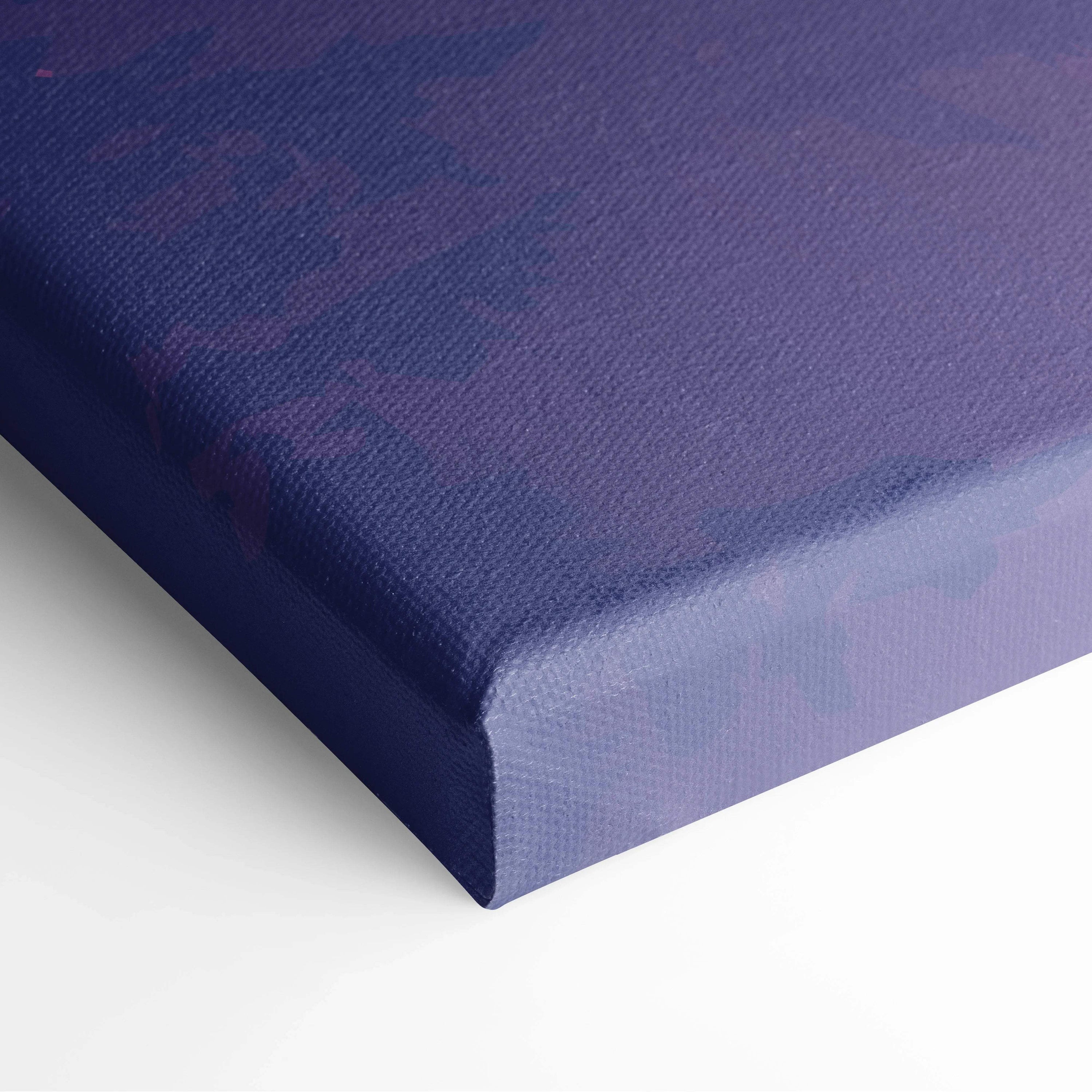 Deep navy blue textured woven canvas back of Pastel Mountain River Sunrise art