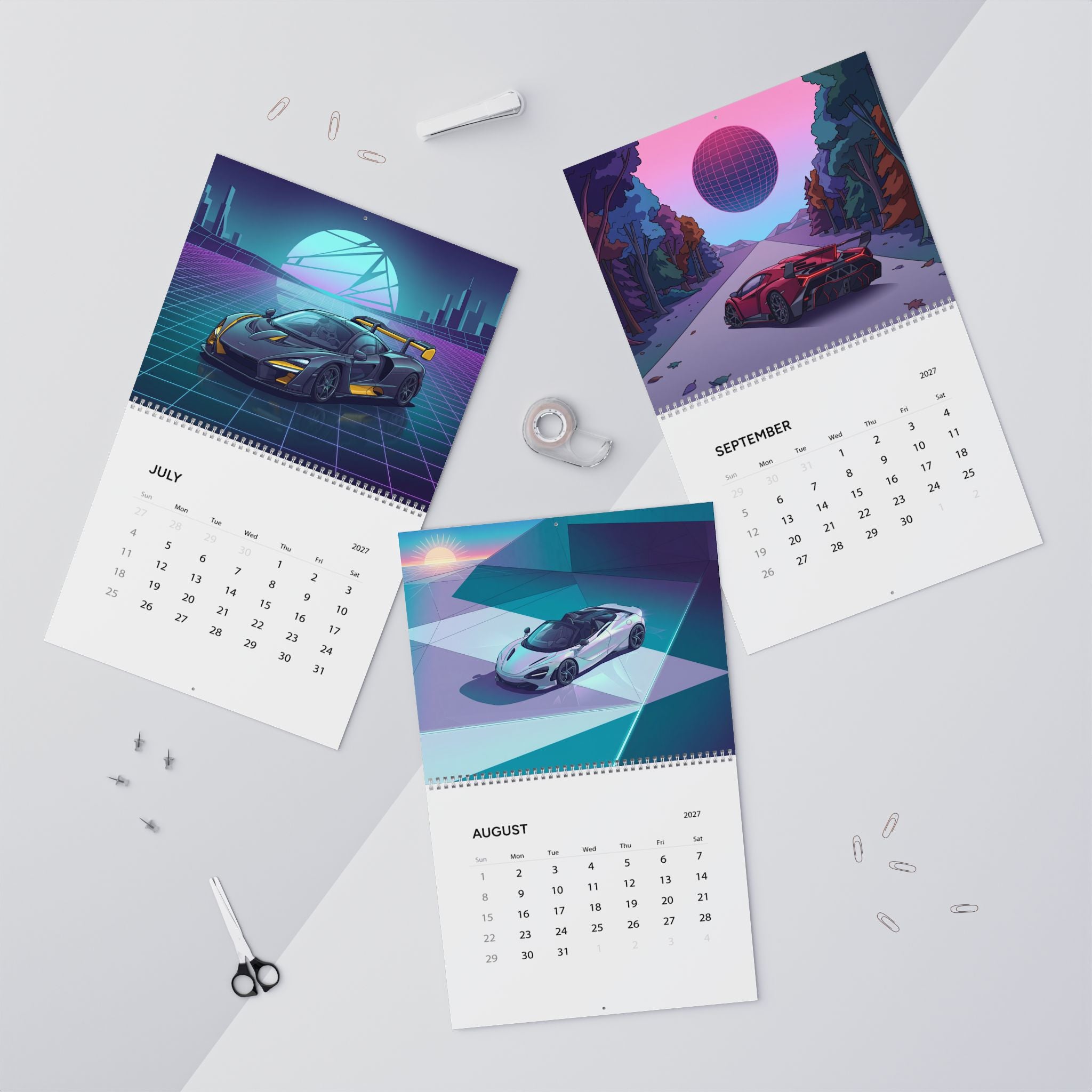 2027 Supercar Vaporwave Art Calendar – Luxury Exotic Cars & Retro Futuristic Neon Artwork