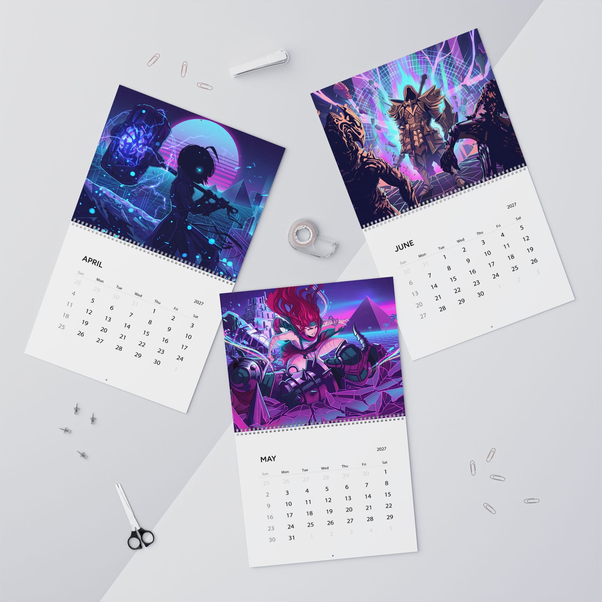 2027 Fantasy Artwork Calendar – Colorful Vaporwave Inspired Art & Neon Designs
