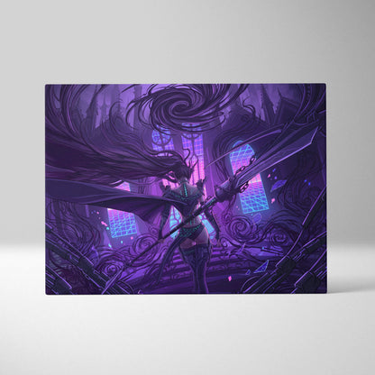 Vaporwave Neon Mythic Canvas - Mythic Heroine Purple Neon Living Room Vaporwave Moody Retro Futurism Wall Art