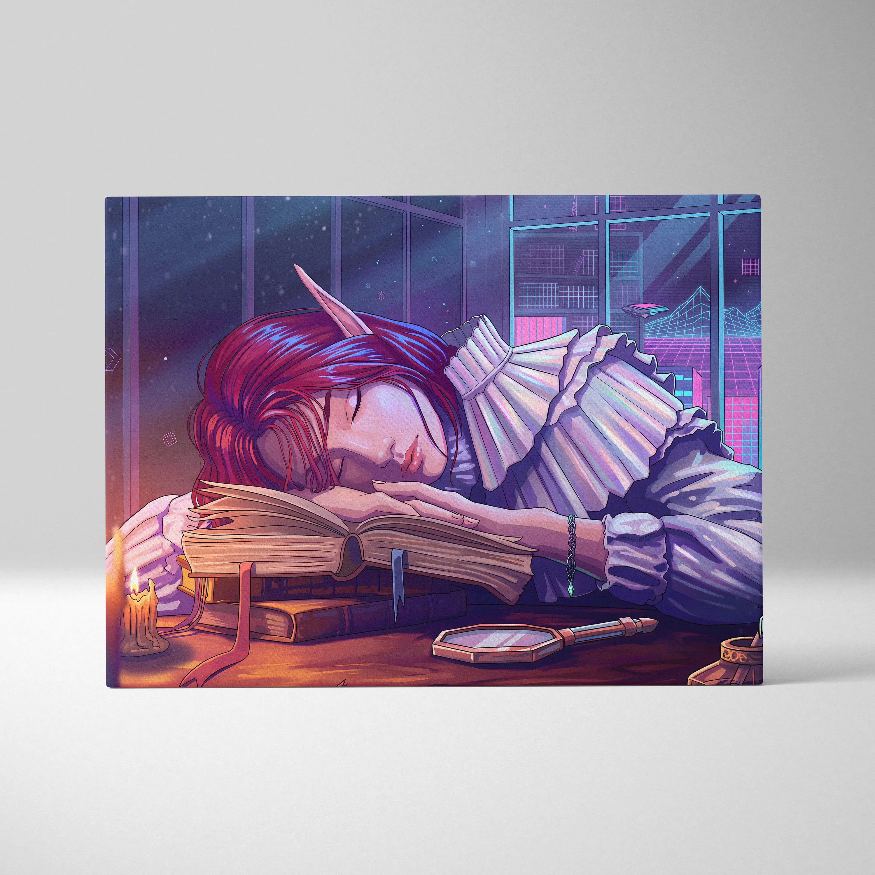 Vaporwave Fantasy Neon Canvas - Neon Vaporwave Woman Pink Purple LivingRoom Dreamy Mood Retro Futurism Wall Art Canvas