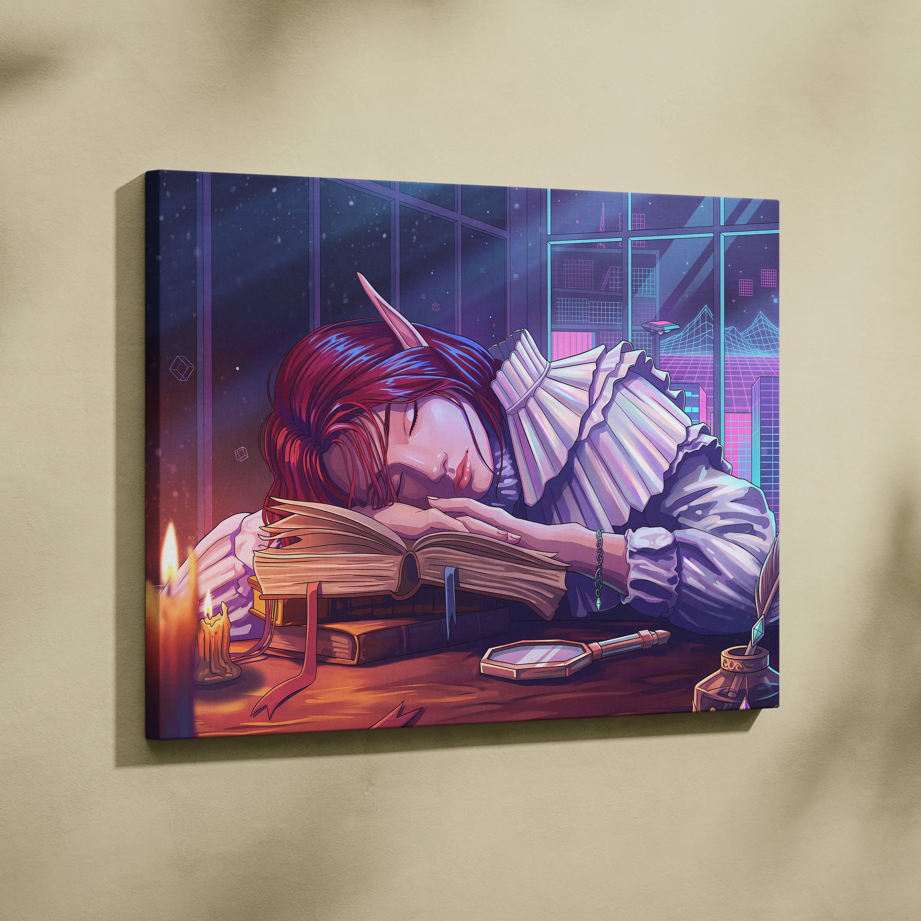 Vaporwave Fantasy Neon Canvas - Neon Vaporwave Woman Pink Purple LivingRoom Dreamy Mood Retro Futurism Wall Art Canvas