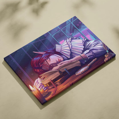 Vaporwave Fantasy Neon Canvas - Neon Vaporwave Woman Pink Purple LivingRoom Dreamy Mood Retro Futurism Wall Art Canvas
