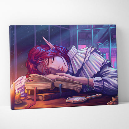 Vaporwave Fantasy Neon Canvas - Neon Vaporwave Woman Pink Purple LivingRoom Dreamy Mood Retro Futurism Wall Art Canvas